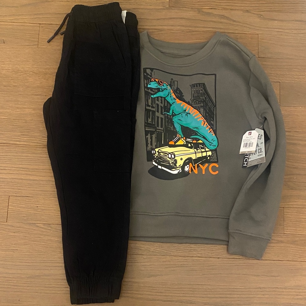 Kids Dinosaur Graphic Sweatshirt and Black Joggers Set